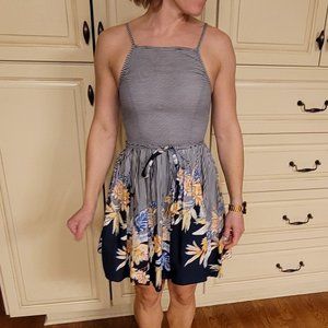 Charlotte Russe Summer Dress Blue Stripes and Flowers